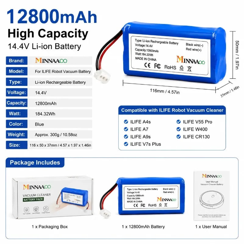 MINNAAOO 12800mAh 14.8V High Capacity Li-ion Battery For HUT