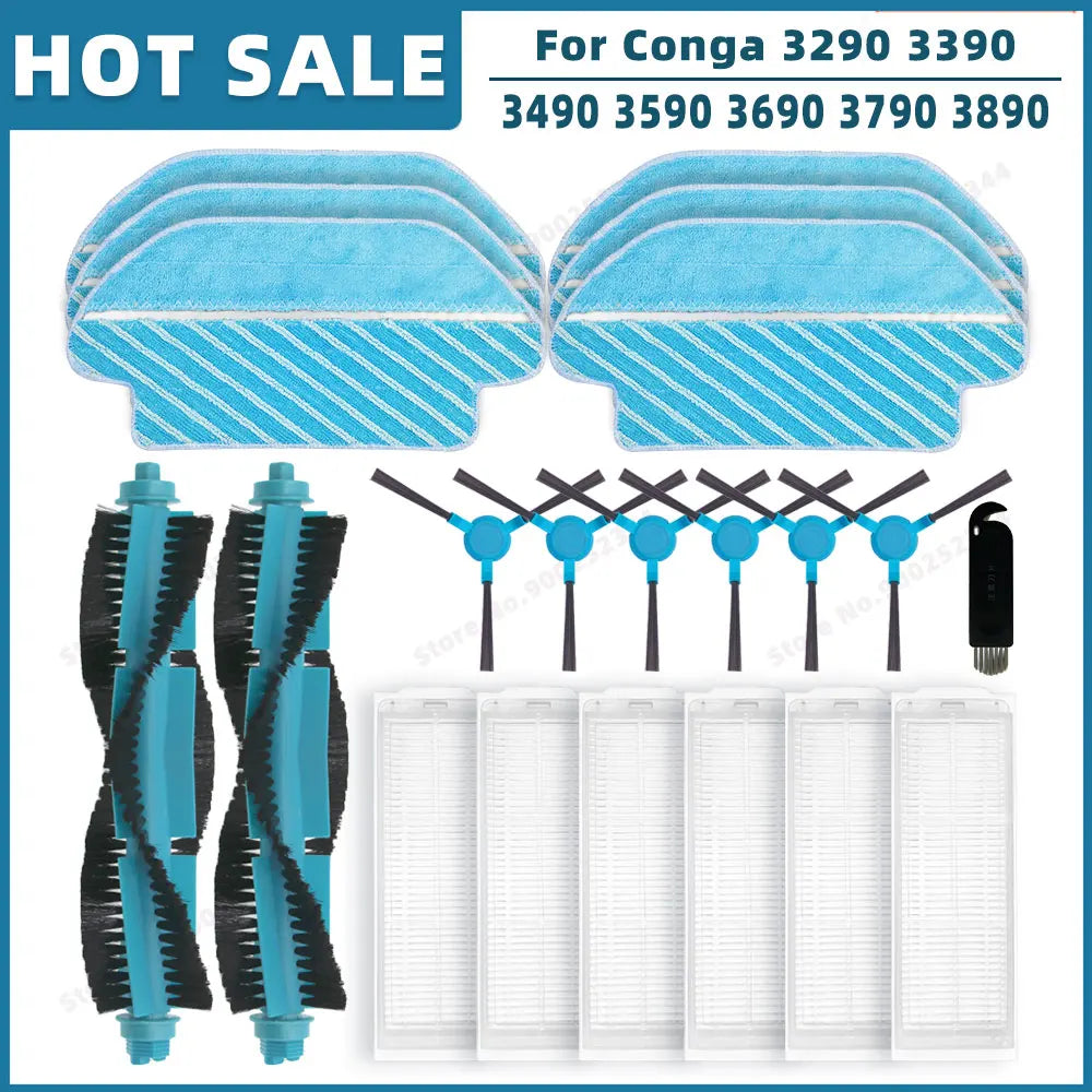 Compatible For Cecotec Conga 3290 3390 3490 3590 3690 3790 3890 Ultra Titanium Vital Parts Main Side brush Hepa Filter Mop Rag