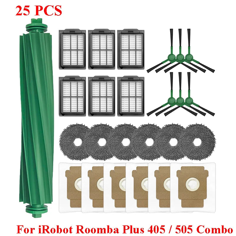 For Irobot Roomba Plus 405 Combo/505 Combo Robot Vacuum Cleaner Main Brushes Side Mop Cloths Filters Dust Bags Accessories Kit