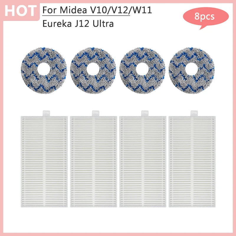 For Midea V10 V12 W11 Robot Vacuum Cleaner Eureka J12 Ultra Main Side Brush Hepa Filter Dust Bag Rag Accessories Parts