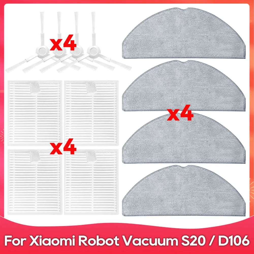 Fit For ( Xiaomi Robot Vacuum S20 D106 E12 E10 B112 ) Part Accessories Main Side Brush Mop Filter Robot Vacuum Cleaner Kit