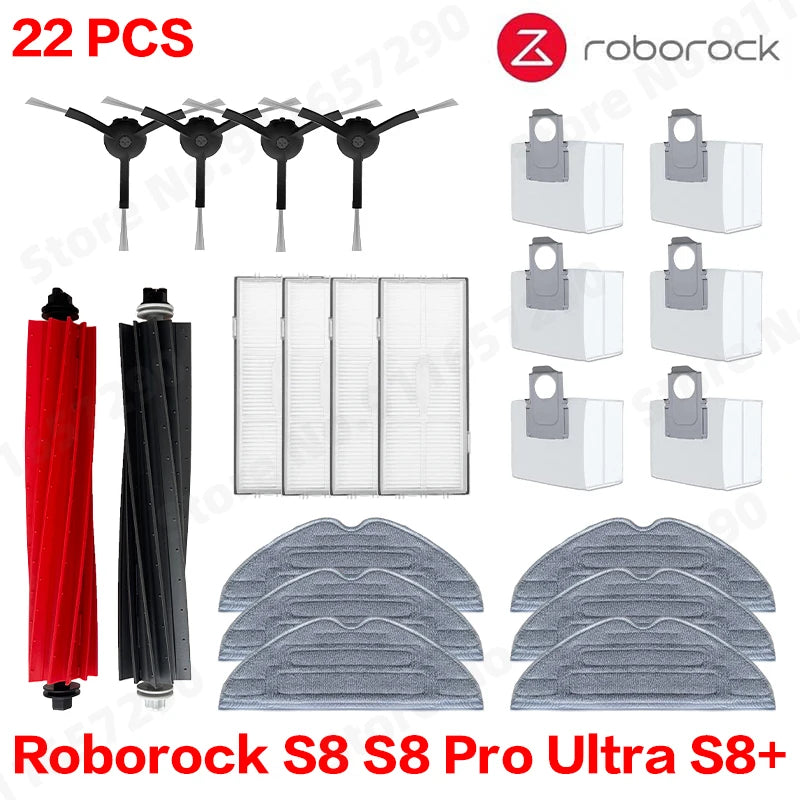 Roborock S8 Pro Ultra S8+ Robot Vacuum Spare Parts Mop Cloths Main Side Brushes HEPA Filters Dust Bags Accessories