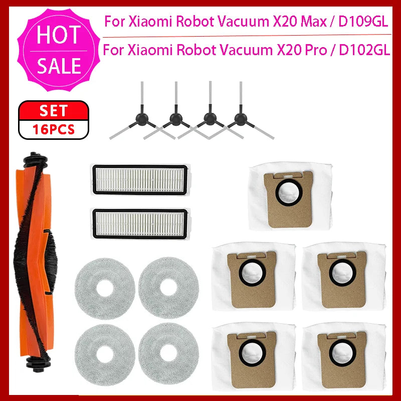 For Xiaomi Robot Vacuum X20 Pro / D102GL Parts Accessories Main Brush Side Brush Hepa Filter Mop Cloth Dust Bag Replacement