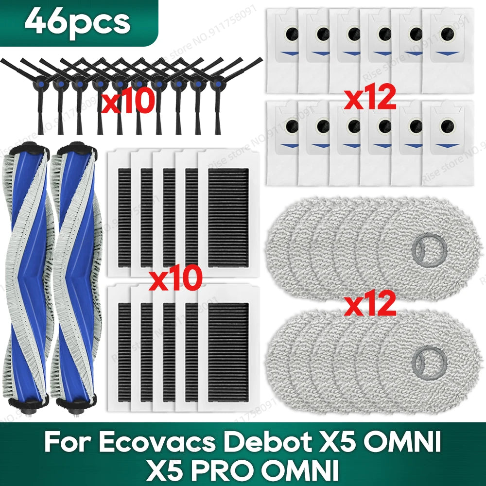 Compatible for Ecovacs X5 OMNI / X5 PRO OMNI Robot Vacuum Cleaner Dust Bags Accessories Main Side Brush Mop Cloth Replacement