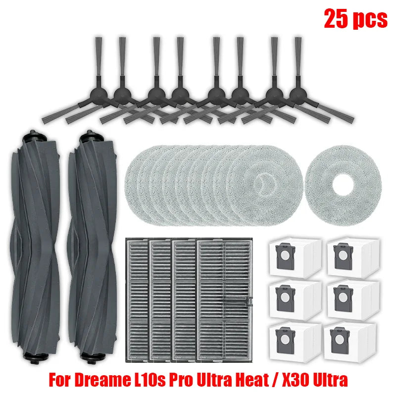 Dreame L10s Pro Ultra Heat / X30 Ultra Robot Vacuum Cleaner Parts Main Side Brush Mop Cloth Hepa Filter Dust Bag Accessories