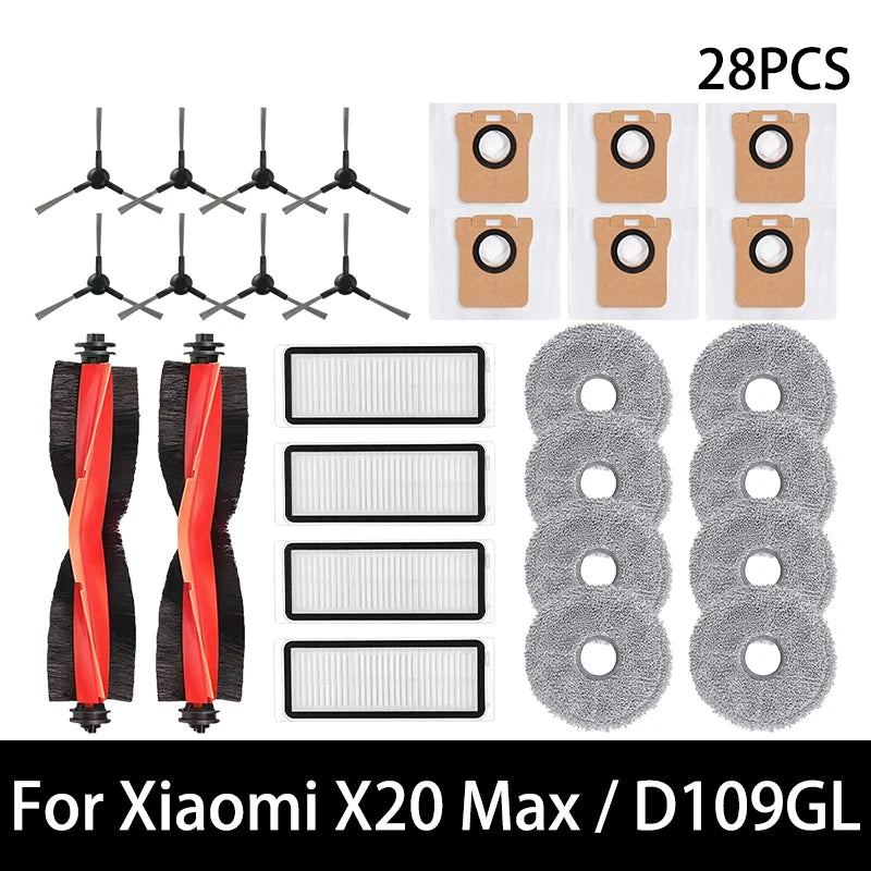 For Xiaomi X20 Max / D109GL Robot Vacuum Parts Main Brush Side Brush Hepa Filter Mop Cloth Dust Bag Replacement Accessories