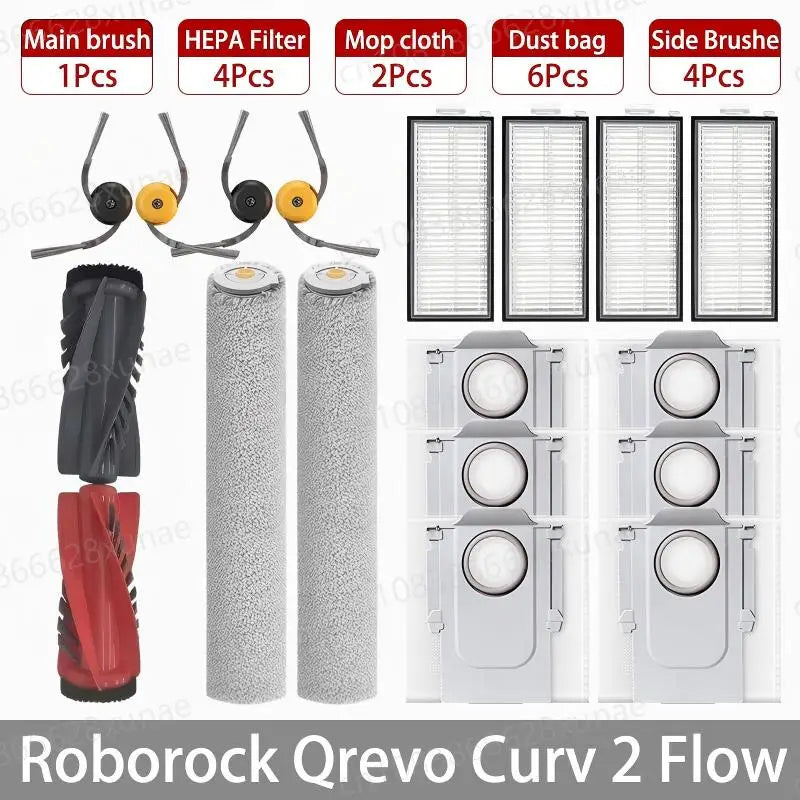 Roborock Qrevo Curv 2 Flow/Qrevo Curv 2 Flow Robot Vacuum Accessorie Main Side Brushe Mop Cloth HEPA Filter Dust Bag Spare Parts