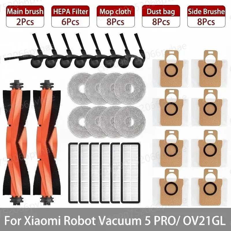 FIT For Xiaomi Robot Vacuum 5 Pro / OV21GL Cleaner Accessories Main Brush Side Brush Hepa Filter Mop Cloth Dust Bag Parts Spare