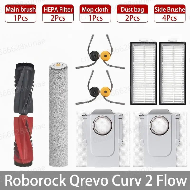 Roborock Qrevo Curv 2 Flow/Qrevo Curv 2 Flow Robot Vacuum Accessorie Main Side Brushe Mop Cloth HEPA Filter Dust Bag Spare Parts