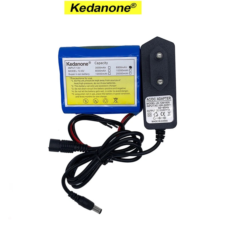 Kedanone 12V 6800mAh Li-ion Rechargeable Batteries with BMS Lithium Battery Packs Protection Board for Monitoring+12.6V Charger
