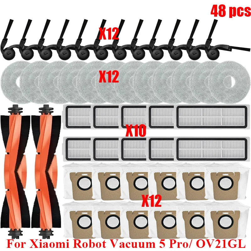 Fit For Xiaomi Robot Vacuum 5 Pro/ OV21GL Robot Vacuum Cleaner Main Side Brush Hepa Filter Mop Cloths Dust Bag Replacement Parts