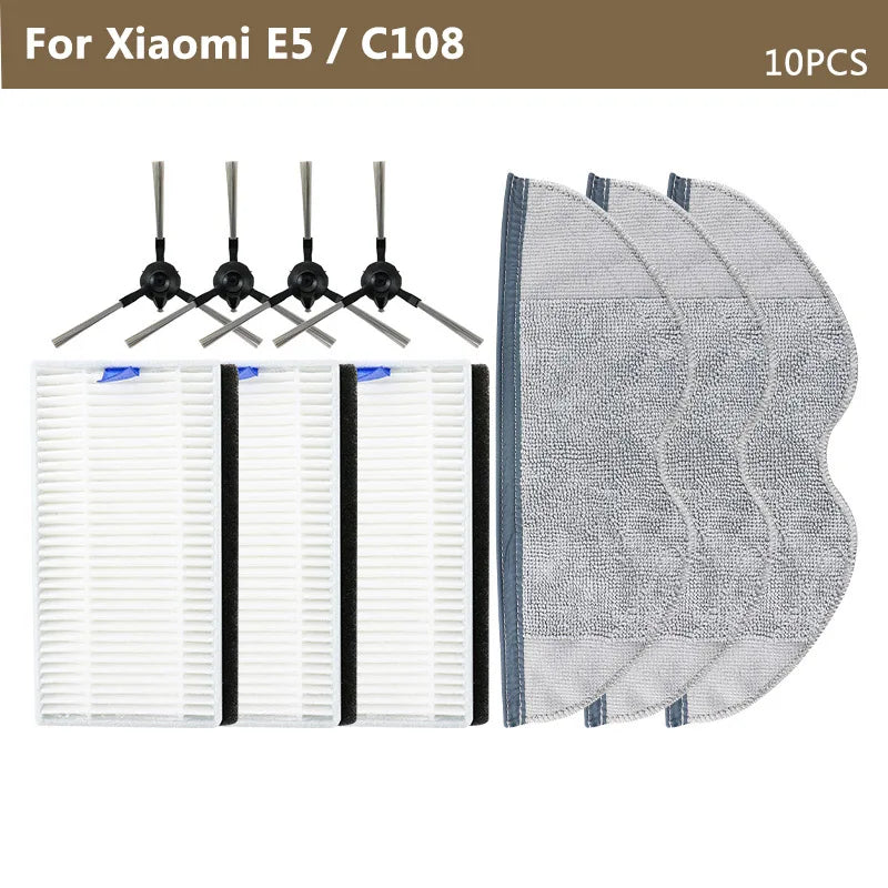 For Xiaomi Robot Vacuum E5 / C108 Spare Parts Side Brush Mopping Rag Cloth Hepa Filter Vacuum Cleaner Replacement Parts