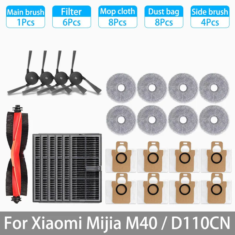For XIAOMI MIJIA M40 D110CN OMNI Infinite Robot Replacement Parts Main Side Brush Hepa Filter Mop Cloth Dust Bag Accessories
