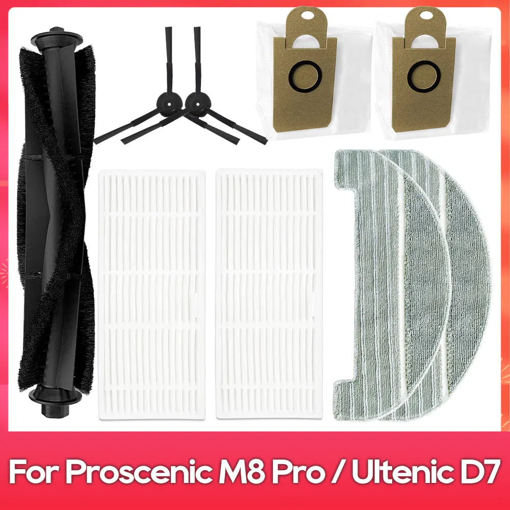 Fit For ( Proscenic M8 Pro / Ultenic D7 ) Part Accessories Main Side Brush Hepa Filter Mop Dust Bag Robot Vacuum Cleaner Kit