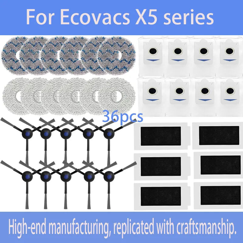 For Ecovacs DEEBOT X5 OMNI/X5 PRO OMNI Robot Vacuum Consumables Include Main Side Brushes Dust Bags Mop Pads Roller Brushes