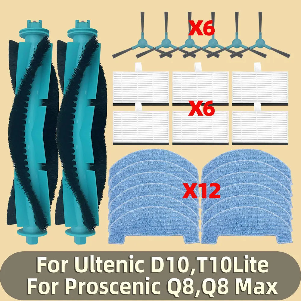 Accessories Fit For ( Ultenic D10 T10Lite Proscenic Q8 Q8 Max ) Vacuum Robot Main Roller Side Brush Mop Pad Filter Hepa Parts