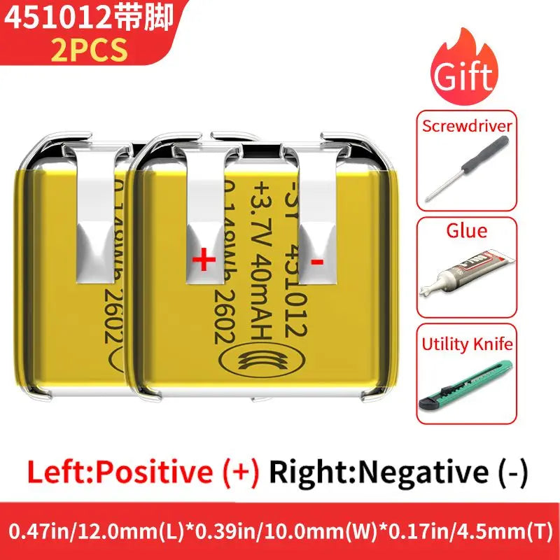 400808 400909 401010 451012 501010 501012 501015 3.7V 40mAh Lithium Polymer Battery for TWS Bluetooth Earphone Headset Repair