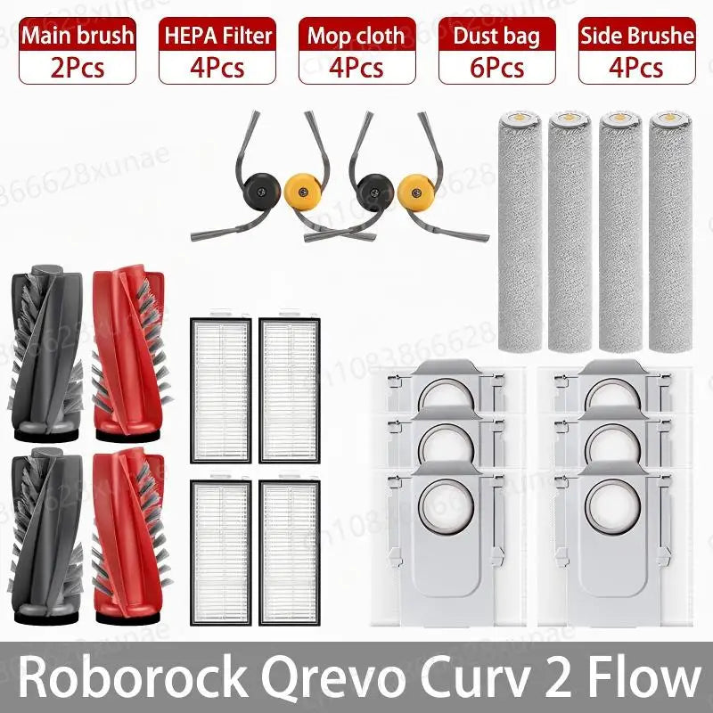 Roborock Qrevo Curv 2 Flow/Qrevo Curv 2 Flow Robot Vacuum Accessorie Main Side Brushe Mop Cloth HEPA Filter Dust Bag Spare Parts