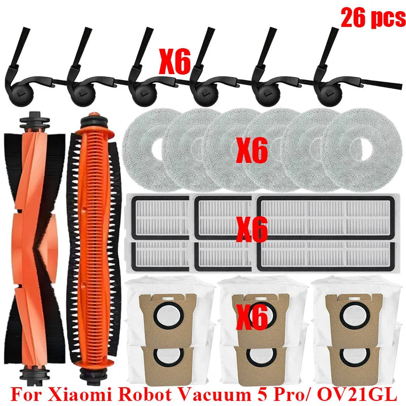 Fit For Xiaomi Robot Vacuum 5 Pro/ OV21GL Robot Vacuum Cleaner Main Side Brush Hepa Filter Mop Cloths Dust Bag Replacement Parts