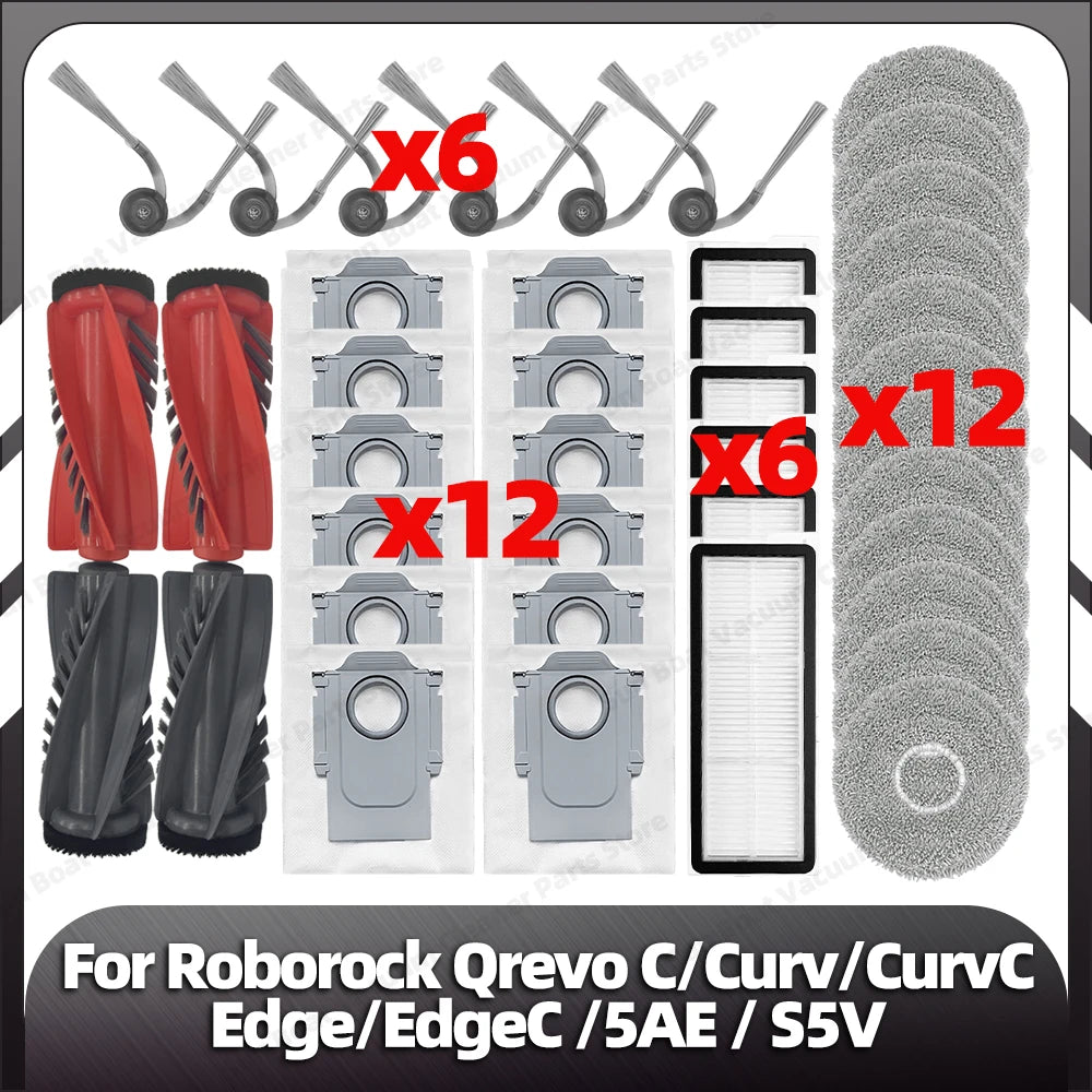 Fit for Roborock Qrevo C/QrevoC Pro/Curv/CurvC/Edge/EdgeC/5AE/S5V/S5X/5AI/5XC Main Side Brush HEPA Filter Mop Pad Dust Bag Parts