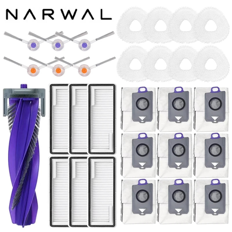 Narwal Freo Z Ultra Robot Vacuum Spare Parts Main Side Brushes Mop Cloths HEPA Filters Dust Bags Accessories