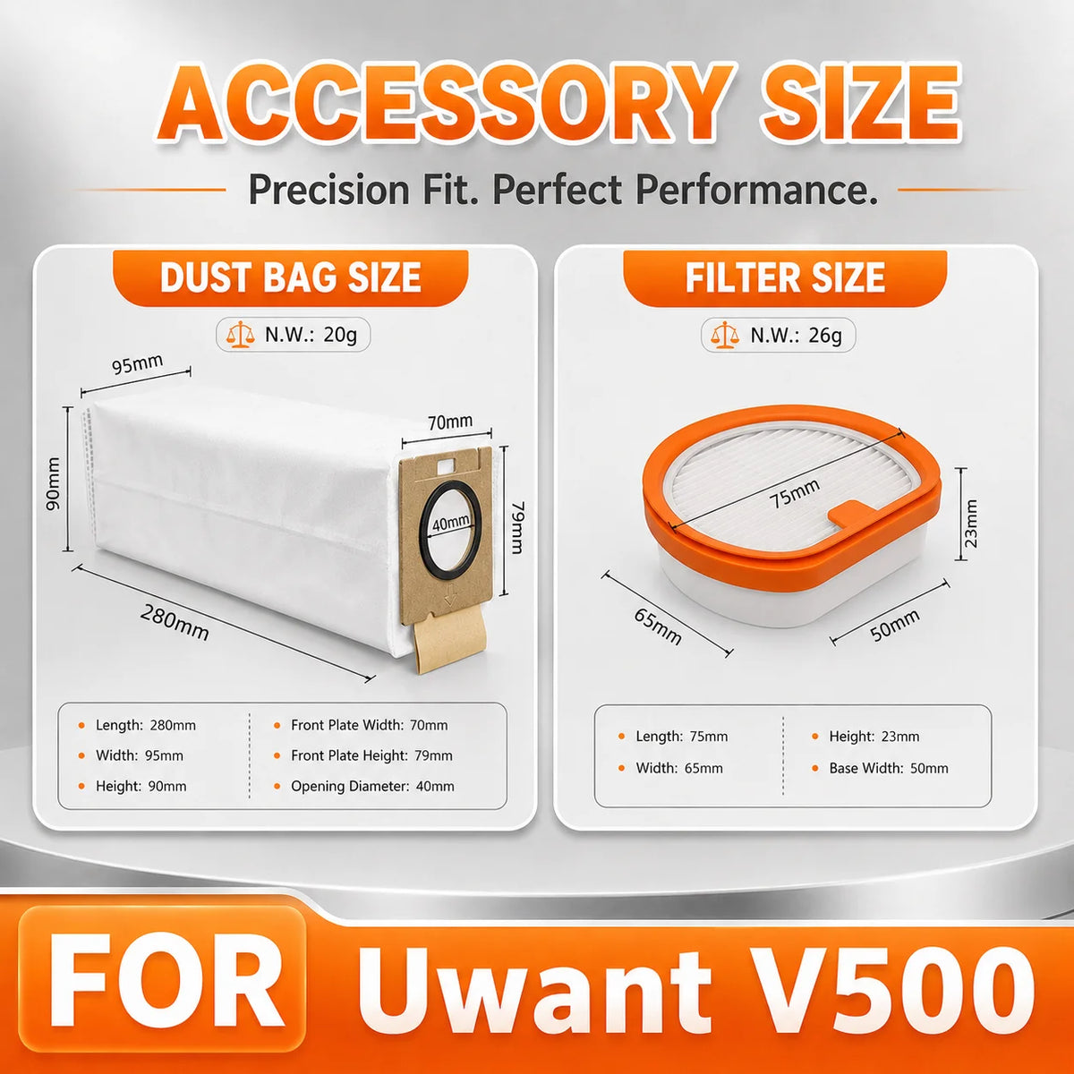 Compatible For UWANT V500 Vacuum Dust Bag HEPA Filter Replac