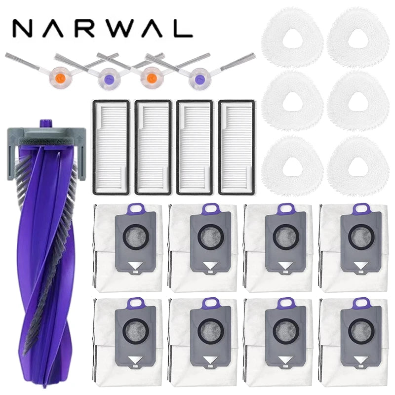 Narwal Freo Z Ultra Robot Vacuum Spare Parts Main Side Brushes Mop Cloths HEPA Filters Dust Bags Accessories