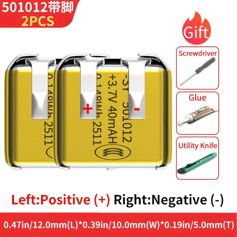 400808 400909 401010 451012 501010 501012 501015 3.7V 40mAh Lithium Polymer Battery for TWS Bluetooth Earphone Headset Repair