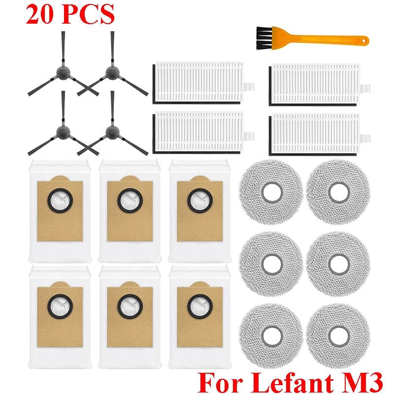 Accessories For Lefant M3 / M3 MAX / M3L HEPA Filters Robot Vacuum Cleaner Main Side Brush Mop Cloth Pads Dust Bags