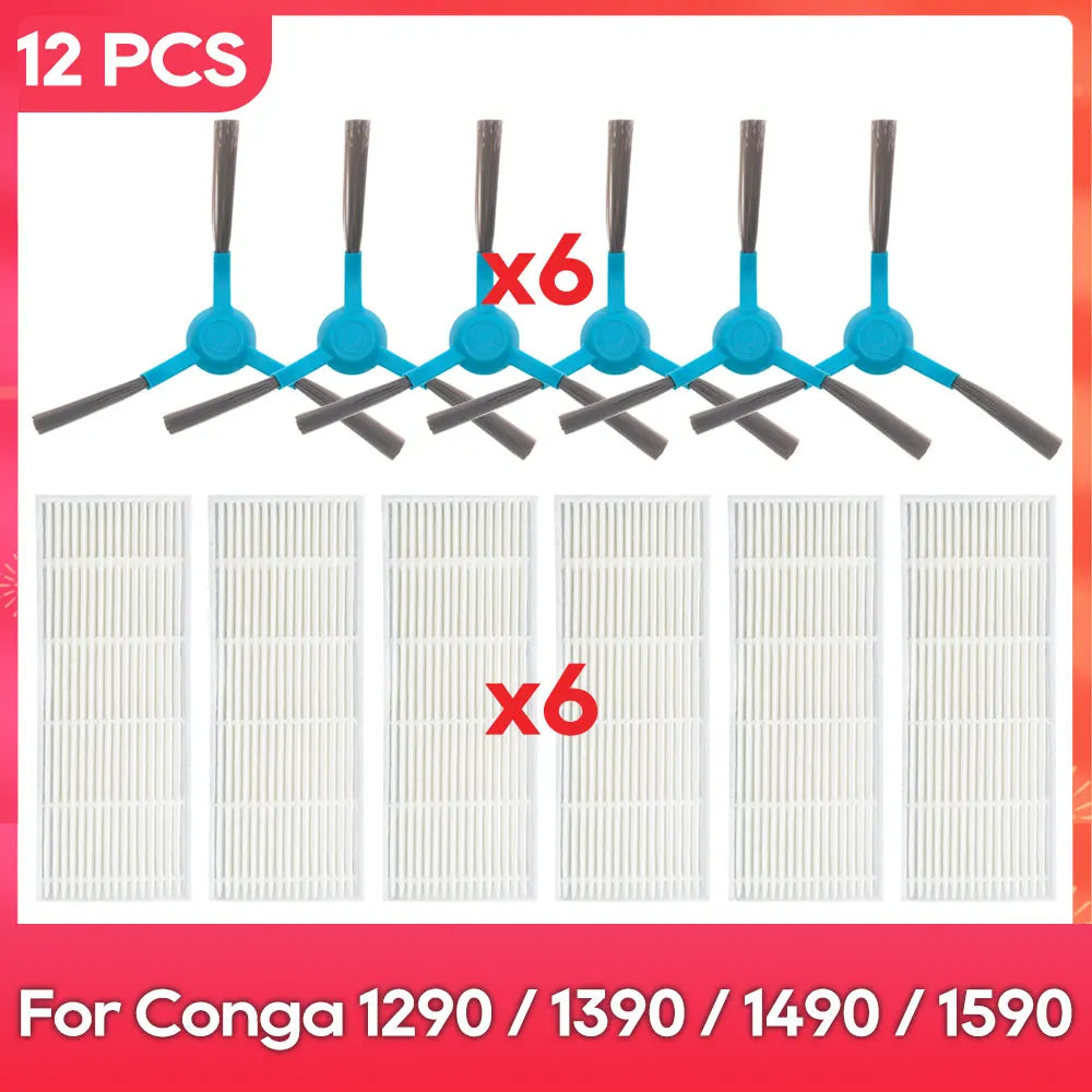 Fit For ( Conga 1290 / 1390 / 1490 / 1590 ) Hepa Filter Side Brush Robot Vacuums Spare Part Replacement Accessory