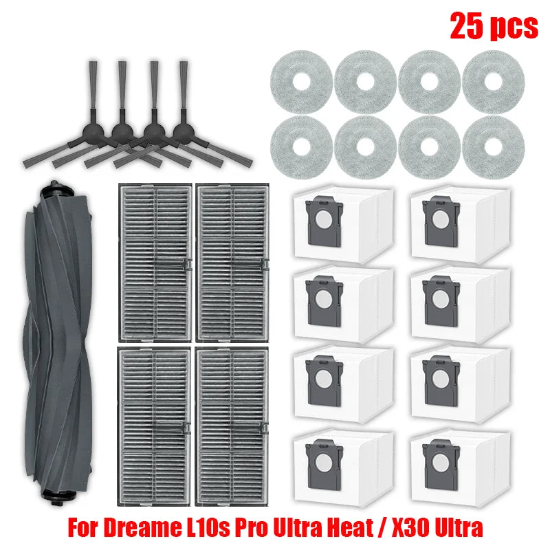 Dreame L10s Pro Ultra Heat / X30 Ultra Robot Vacuum Cleaner Parts Main Side Brush Mop Cloth Hepa Filter Dust Bag Accessories