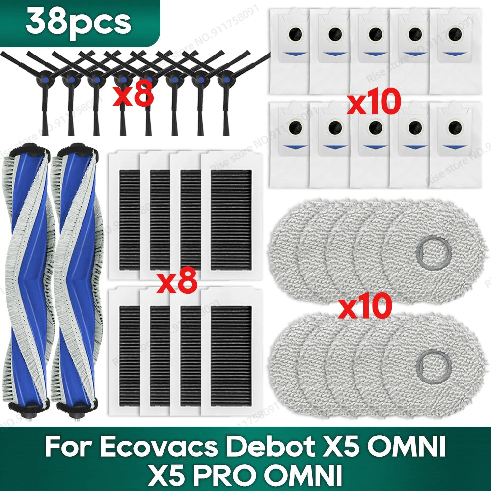 Compatible for Ecovacs X5 OMNI / X5 PRO OMNI Robot Vacuum Cleaner Dust Bags Accessories Main Side Brush Mop Cloth Replacement