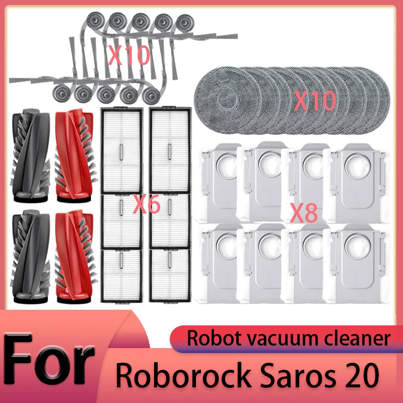 Roborock Saros 20 Robot Vacuum Cleaner Accessories Main Brush Side Brush HEPA Filter Mop Cloths Dust Bag Spare Parts