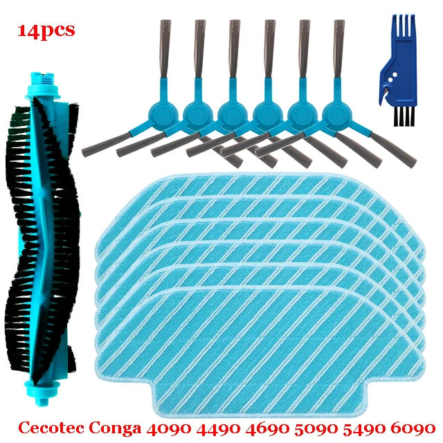 For Cecotec Conga 4090 4490 4690 5090 5490 6090 Robot Vacuum Cleaner Side / Soft Roller Brush Mop Cloth Rags Wheel Accessories