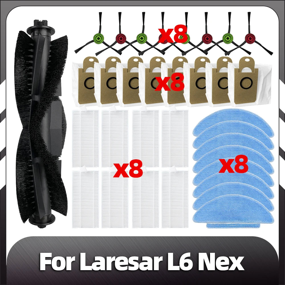 Compatible for Laresar L6 Nex Robot Vacuum Replacement Main Side Brush HEPA Filter Mop Pads Dust Bags Spare Parts Accessories
