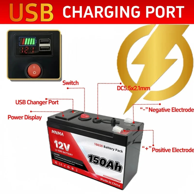 12V LiFePO4 UPS Battery 150Ah Built-in BMS Deep Cycle Releas