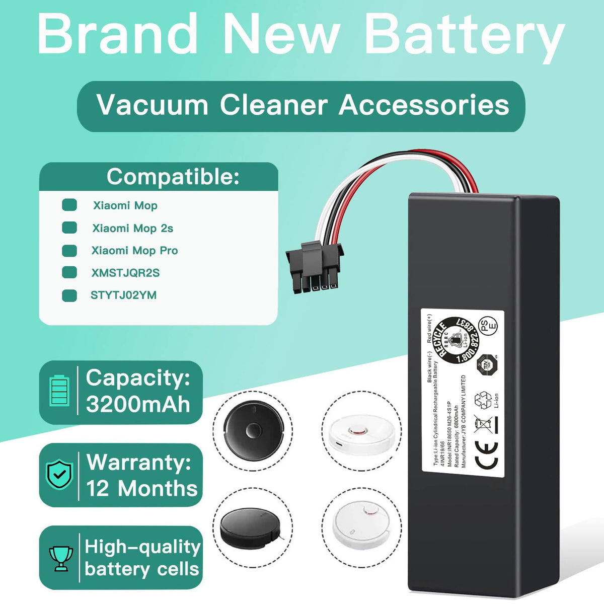 Replacement 12800mAh 14.4V Li-ion Battery for Conga 3290 339