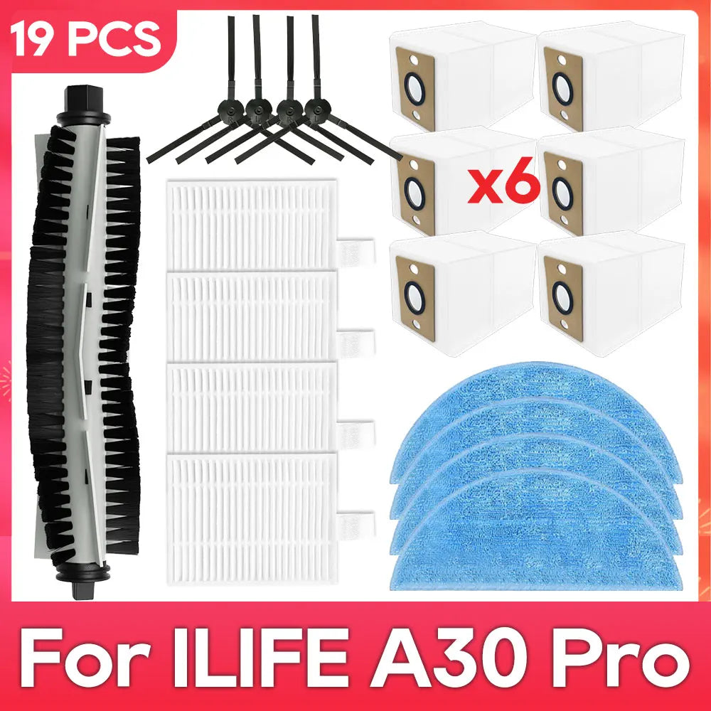 Fit For ( ILife A30 Pro ) Main Side Brush Filter Mop Dust Bag Parts Accessories Robot Vacuum Cleaner Kit