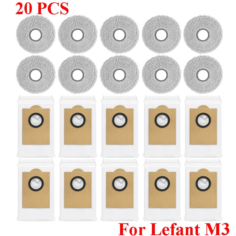 Accessories For Lefant M3 / M3 MAX / M3L HEPA Filters Robot Vacuum Cleaner Main Side Brush Mop Cloth Pads Dust Bags
