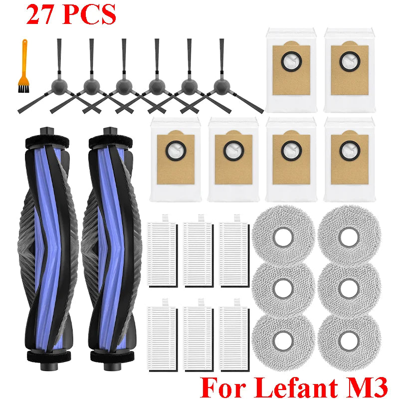 Accessories For Lefant M3 / M3 MAX / M3L HEPA Filters Robot Vacuum Cleaner Main Side Brush Mop Cloth Pads Dust Bags