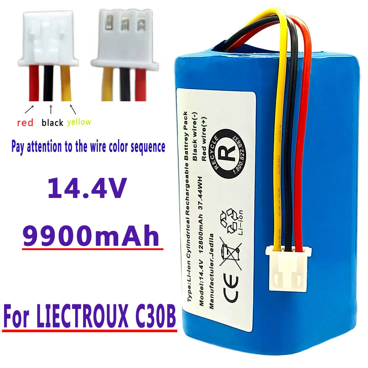 Jedila 14.8V (For C30B) High Capacity Original Battery for LIECTROUX C30B Robot Vacuum Cleaner 12800mAh Lithium Cell 1pc/pack