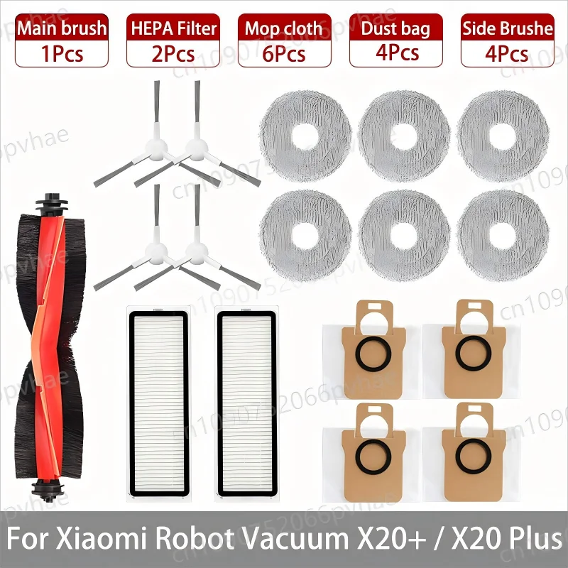 For Xiaomi Robot Vacuum X20+ / X20 Plus Parts Accessories Main Brush Side Brush Hepa Filter Mop Cloth Dust Bag Replacement Spare