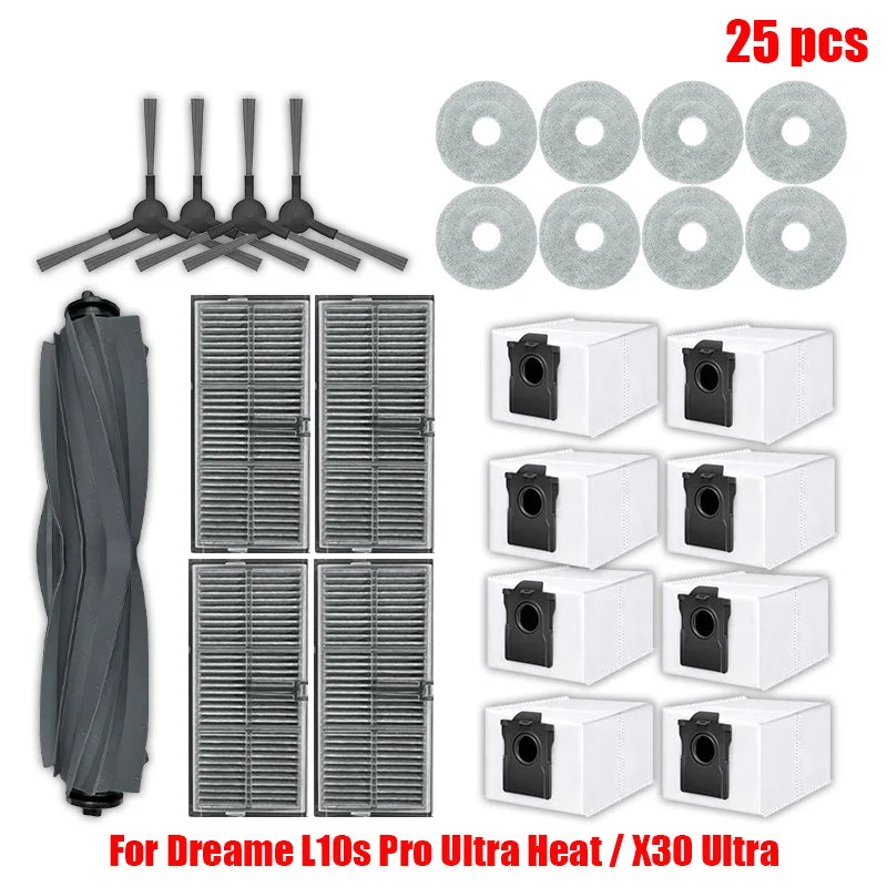 Dreame L10s Pro Ultra Heat / X30 Ultra Robot Vacuum Cleaner Parts Main Side Brush Mop Cloth Hepa Filter Dust Bag Accessories