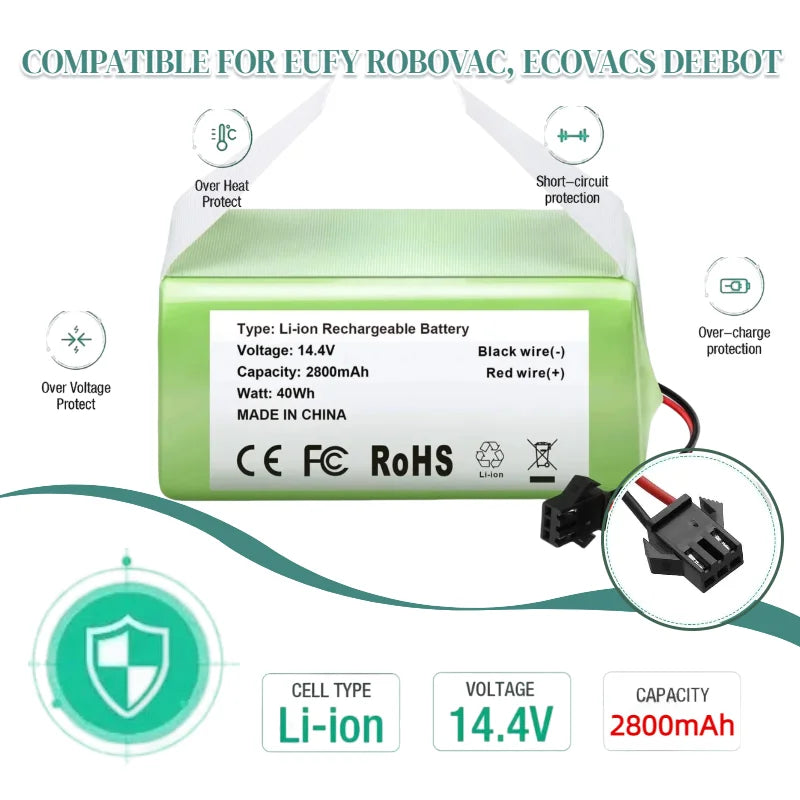 14.4V 2800mAh 4s1p Battery for Eufy RoboVac 15C 15T 25C 30 3
