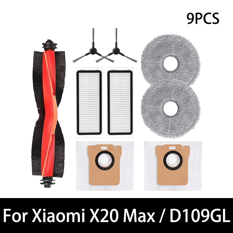 For Xiaomi X20 Max / D109GL Robot Vacuum Parts Main Brush Side Brush Hepa Filter Mop Cloth Dust Bag Replacement Accessories